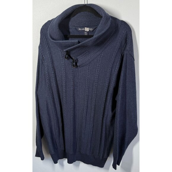 Michael 88 Irvin Mens Navy Blue Mock Neck Sweater XXL Cable Knit Button Detail - Picture 1 of 14